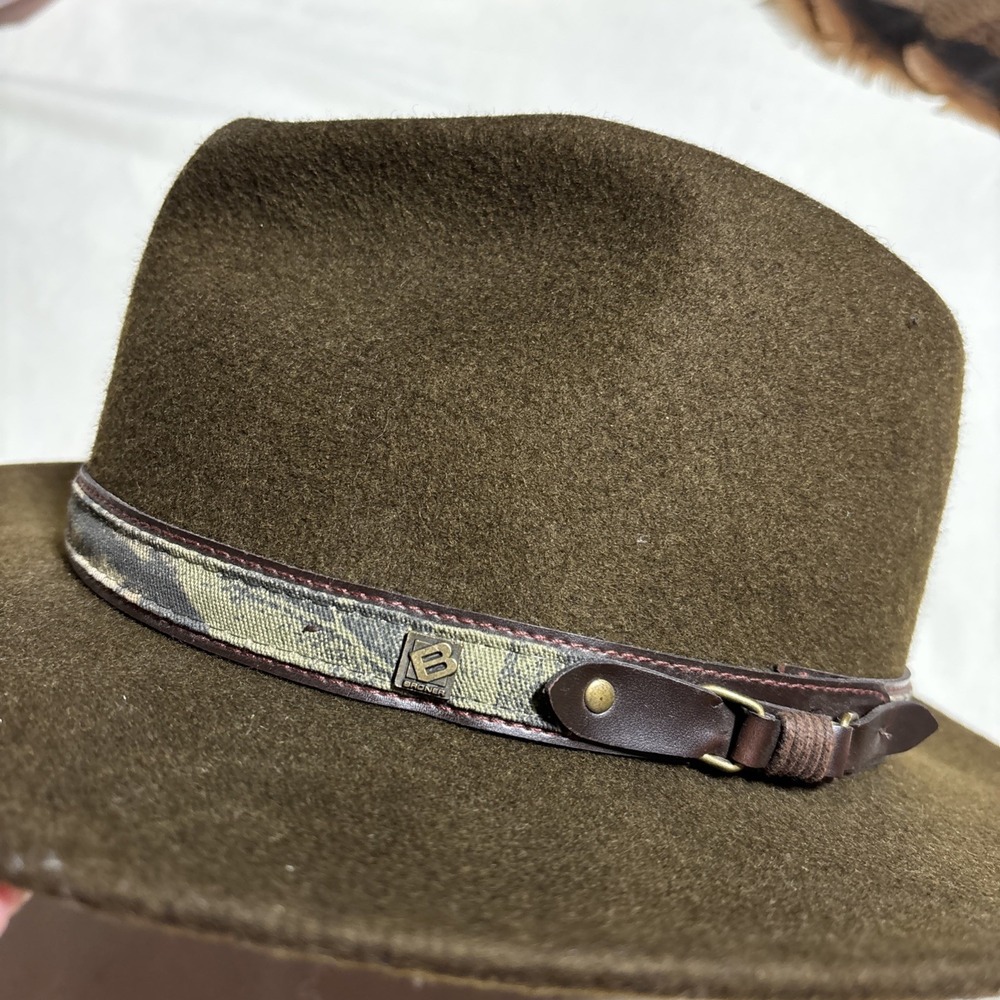 Broner Men's Hat Brown L Lite Felt 100% Wool Camo Accent Cowboy Water Repellent - Picture 4 of 16